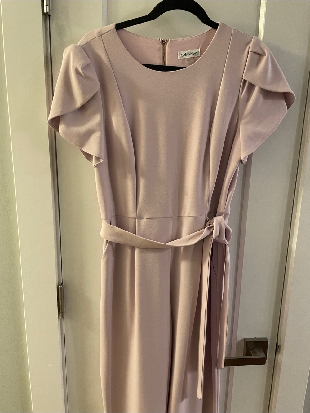 Calvin Klein Light Blush Pink Midi Dress with Tie Waist